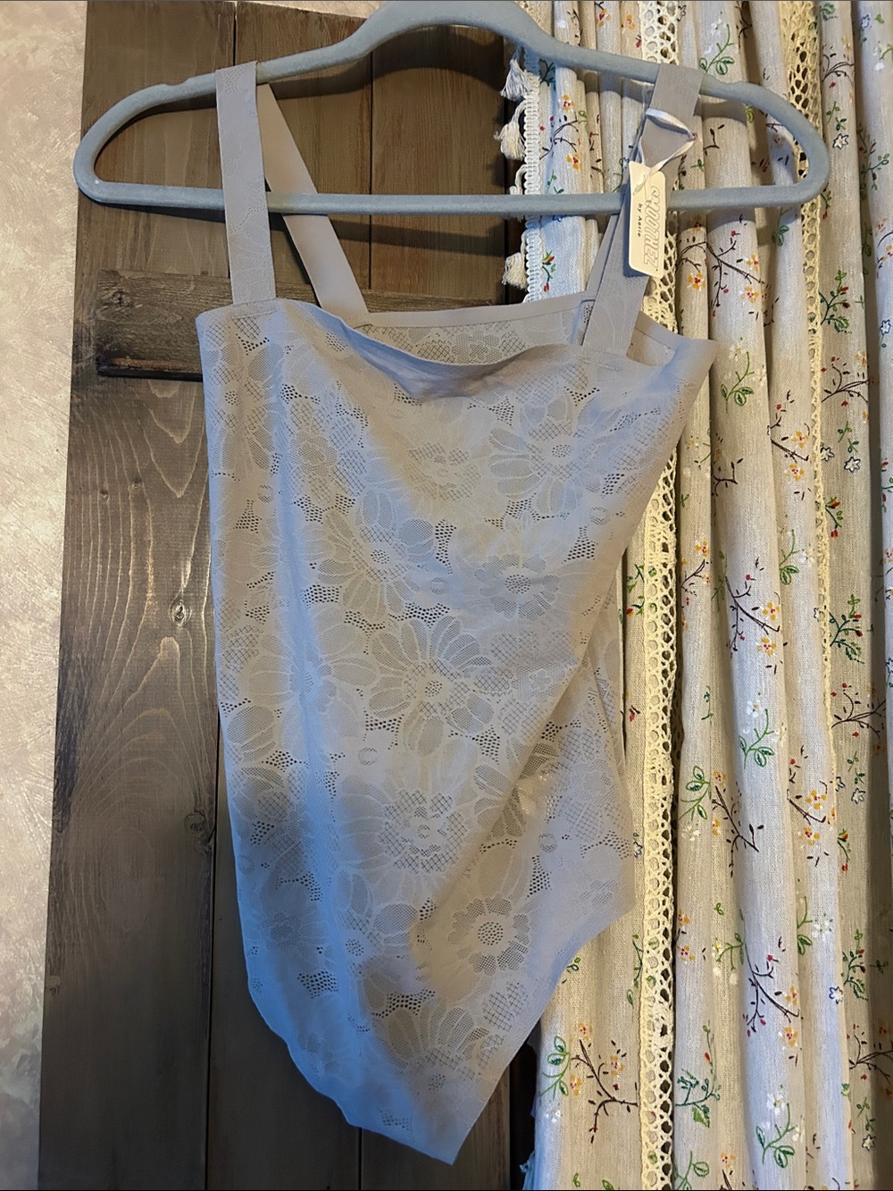 aerie Lace Asymmetric Bodysuit in Light Gray